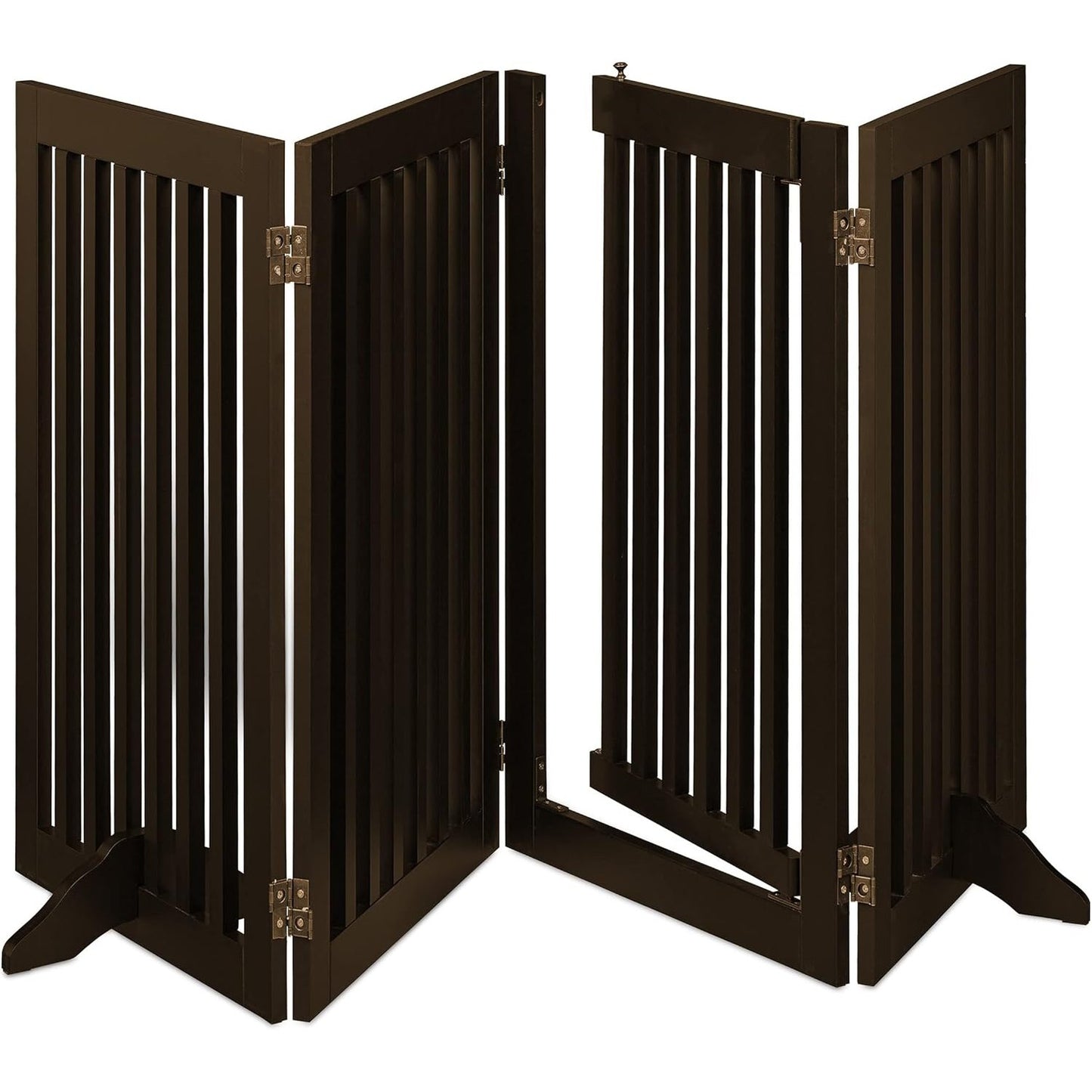 160641 - RELAXDAYS Portë për Kafshë Shtëpiake për Fëmijë, Barrierë për Qen dhe Mace, 4 Panele, Gardh Shkallësh, Material MDF, Dimensionet 92x207cm, Ngjyra Kafe, Pllakë Fibre