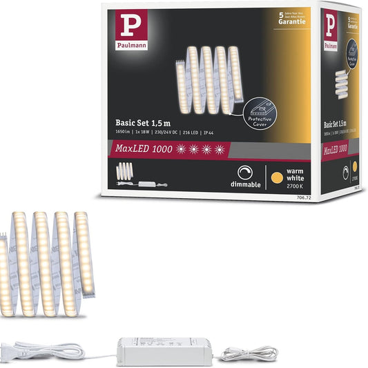 183298 - PAULMANN 70672 Set Bazë LED MaxLED 1000, Shirit 1.5m, 216 LED, Drite i Bardhë i Ngrohtë 2700 K, Fuqi 20W, Intensitet Drite 1650 lm, Tension 230/24 V, Kapacitet 60 VA