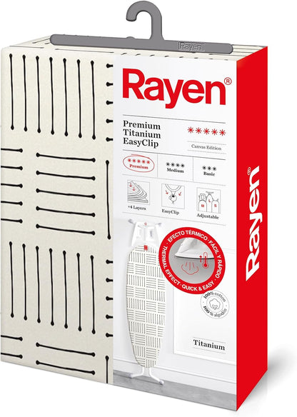 228133 - RAYEN Mbulesë për Tavolinë Hekurosjeje, 4 Shtresa: Shkumë, Lesh, Pëlhurë me Cilësi Kanavace dhe Veshje Titaniumi, 130x47 cm, E Bardhë/Me Vija