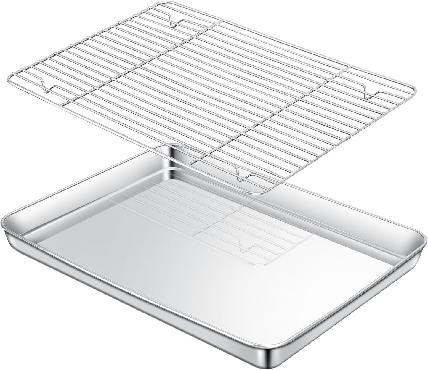 168113 - COZARY Tepsi Pjekjeje prej Çeliku Inox me Raft Ftohës, Drejtkëndëshe Jo-Ngjitëse 31.5x24.5x2.5cm, Jo-Toksike, E Qëndrueshme, E Lehtë për t'u Pastruar, E Sigurt për Lavastovilje