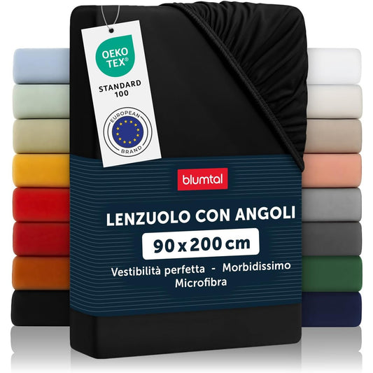 211685 - BLUMTAL - Çarçaf i Fiksuar nga Mikrofibër, Certifikuar nga Oeko-Tex, Mbulesë Jorgani, Madhësi 90x200cm, Ngjyra e Zezë