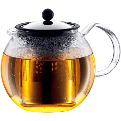 217443 - BODUM 1801-16 Assam Çajnik prej qelqi për shtyp francez, filtër dhe kapak prej çeliku inox, 1.0 L