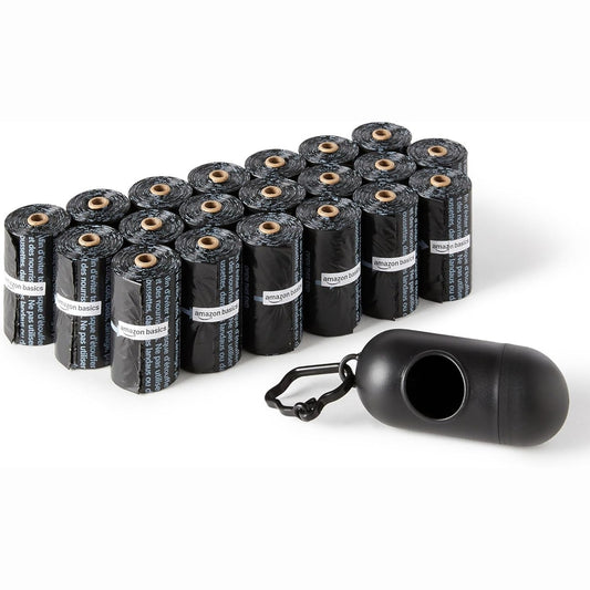 242360 - Qese për mbeturina qensh AMAZON BASICS me dozator dhe kapëse zinxhiri, pa aromë, pako me 300 copë, 20 pako me nga 15 copë