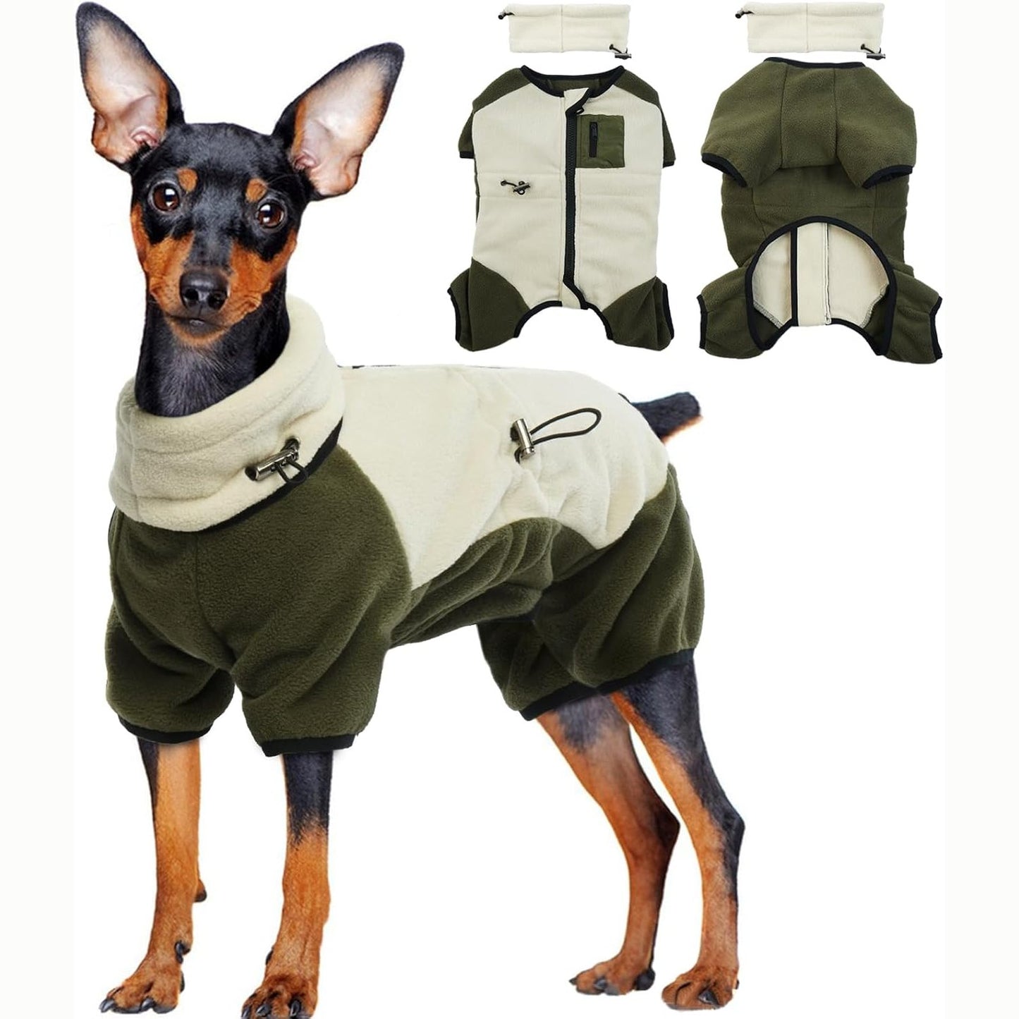 178357 - XHAKETË DIMËRORE PER QEN TË VEGJËL me Shall nga FRENCH BULLDOG, Ngjyrë Jeshile Ushtarake, Madhësi S