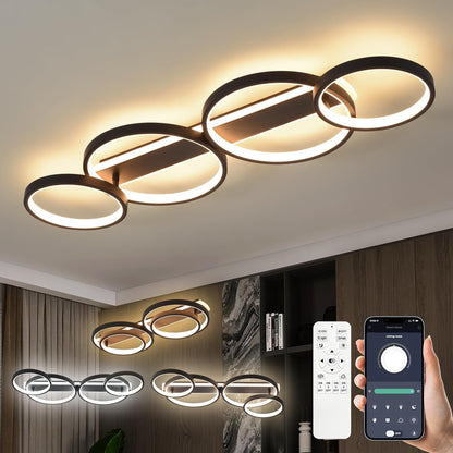 255116 - DRITË TAVANI LED, LLAMBË TAVANI ME ERRËSIM ME TELEKOMANDË DHE APLIKACION, NDRIÇIM TAVANI 48W 3000-6500K, E ZEZË, 86 CM