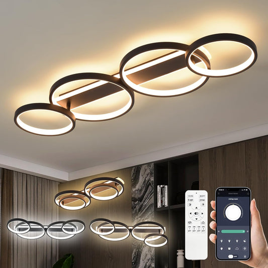 255116 - DRITË TAVANI LED, LLAMBË TAVANI ME ERRËSIM ME TELEKOMANDË DHE APLIKACION, NDRIÇIM TAVANI 48W 3000-6500K, E ZEZË, 86 CM