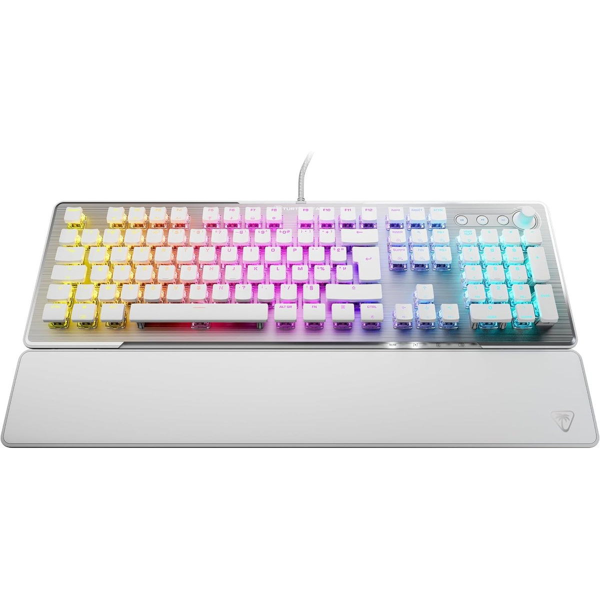 295068 - TURTLE BEACH Vulcan II, Tastierë për Lojëra PC, Çelësa Mekanikë Titan II, Çelësa të Personalizueshëm me Ndriçim RGB, Mbështetëse Kyçe e Lëvizshme, E Bardhë