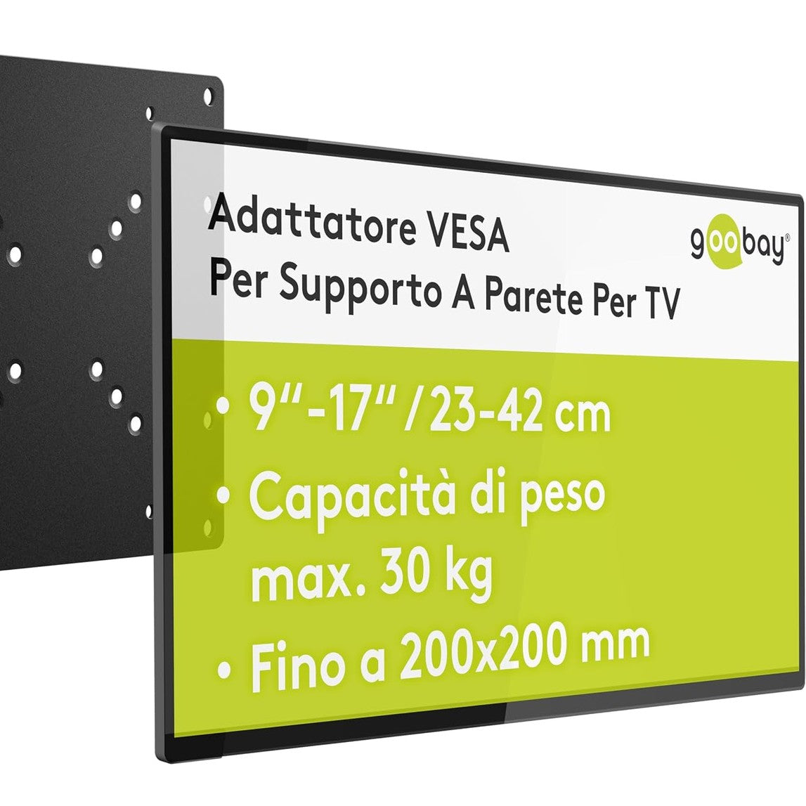 320505 - GOOBAY 63267 Adaptor VESA 100x100 në 200x200, për TV dhe Monitor, mbështetje deri në 30 kg, e zezë
