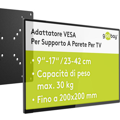 320505 - GOOBAY 63267 Adaptor VESA 100x100 në 200x200, për TV dhe Monitor, mbështetje deri në 30 kg, e zezë