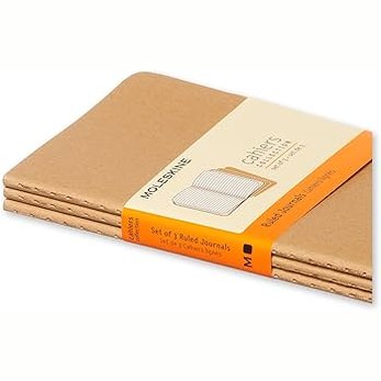 277095 - DITAR Moleskine Cahier, Set me 3 Fletore me Vija, Mbulesë Kartoni me Qepje të Dukshme, Ngjyrë Kafe, 64 Faqe, Xhep 9 x 14 cm