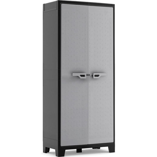 183050 - KETER TITAN - Dollap Utility i Lartë, Multifunksional prej Rrëshire me Rafte dhe Këmbë të Rregullueshme, Mentesha Metalike, IPX3 - Përshtatshëm për Kuzhinë, Garazh, Punishte - Madhësia 80x44x182 cm - Ngjyra e Zezë/Gri