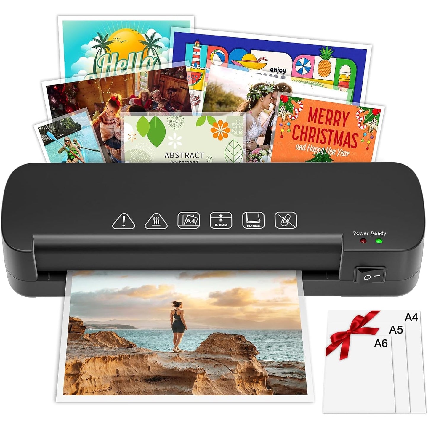 273836 - NAHKZNY Laminator A4, Makinë Laminimi Termik me 15 Qese Laminimi (70-100 Mikronë) për Foto dhe Dokumente A4, A5 dhe A6, e zezë