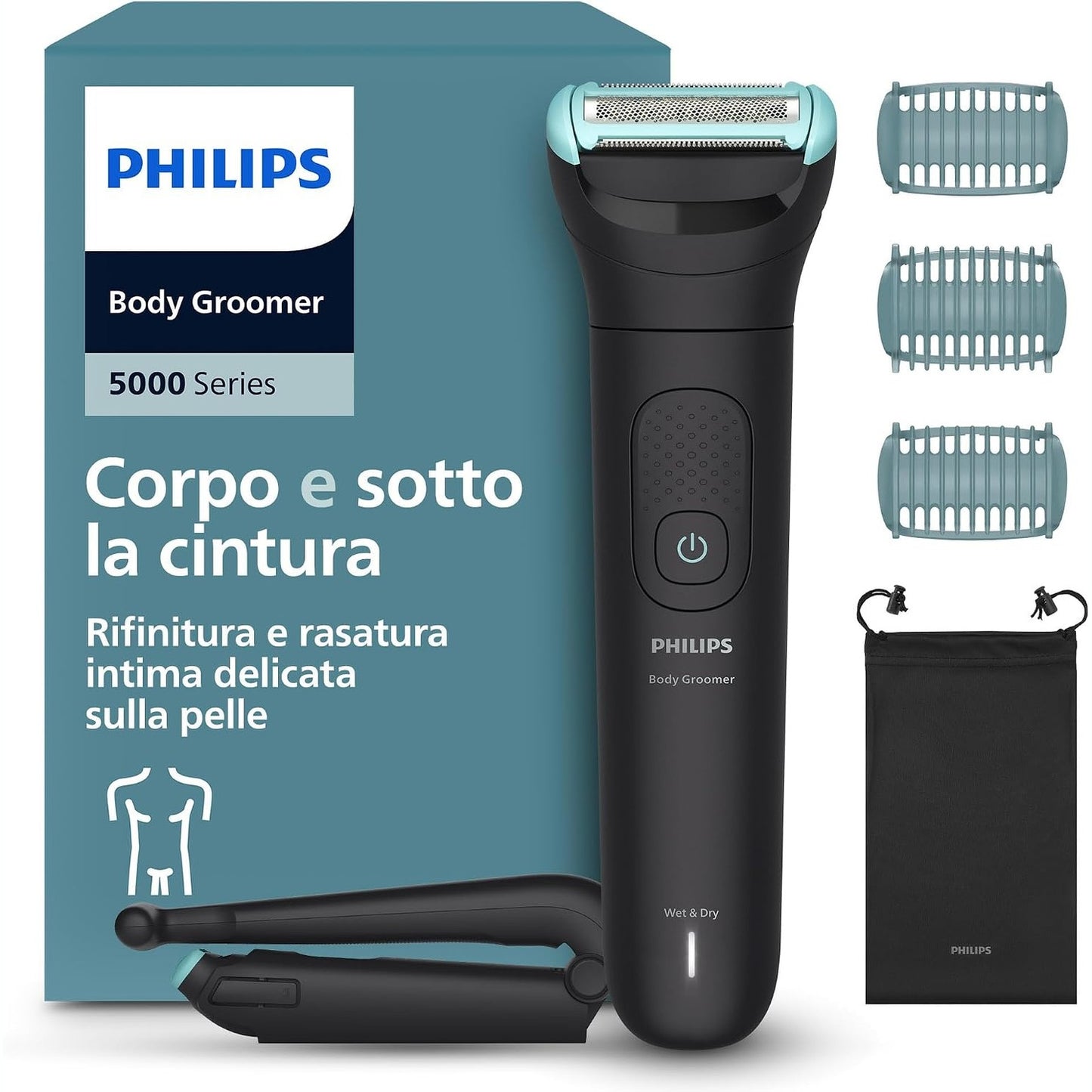 289503 - PHILIPS Bodygroom 5000 BG5480/15, 100 minuta kohëzgjatje, 100% i papërshkueshëm nga dushi, sistem rroje me mbrojtje të trefishtë