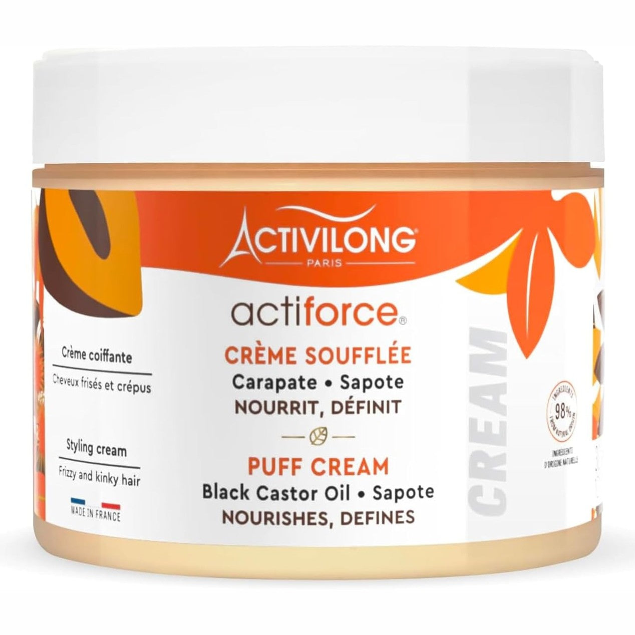 318482 - ACTIVILONG Krem i rrahur Actiforce - Flokë kaçurrela dhe të çrregullta - 300ml - 98% përbërës natyralë - Pa silikon dhe vaj mineral - Prodhuar në Francë