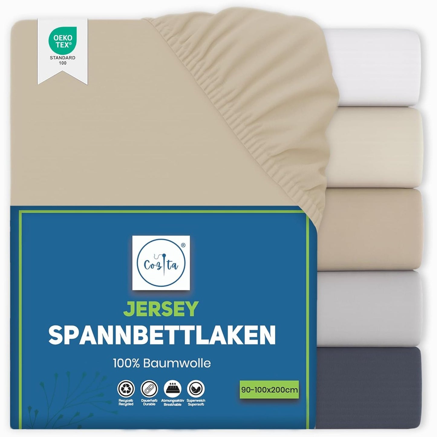 258230 - Cozita Basics Çarçaf i montuar 90x200cm, 100% pambuk prej xhersi, Oeko-Tex, për dyshekë deri në 25 cm