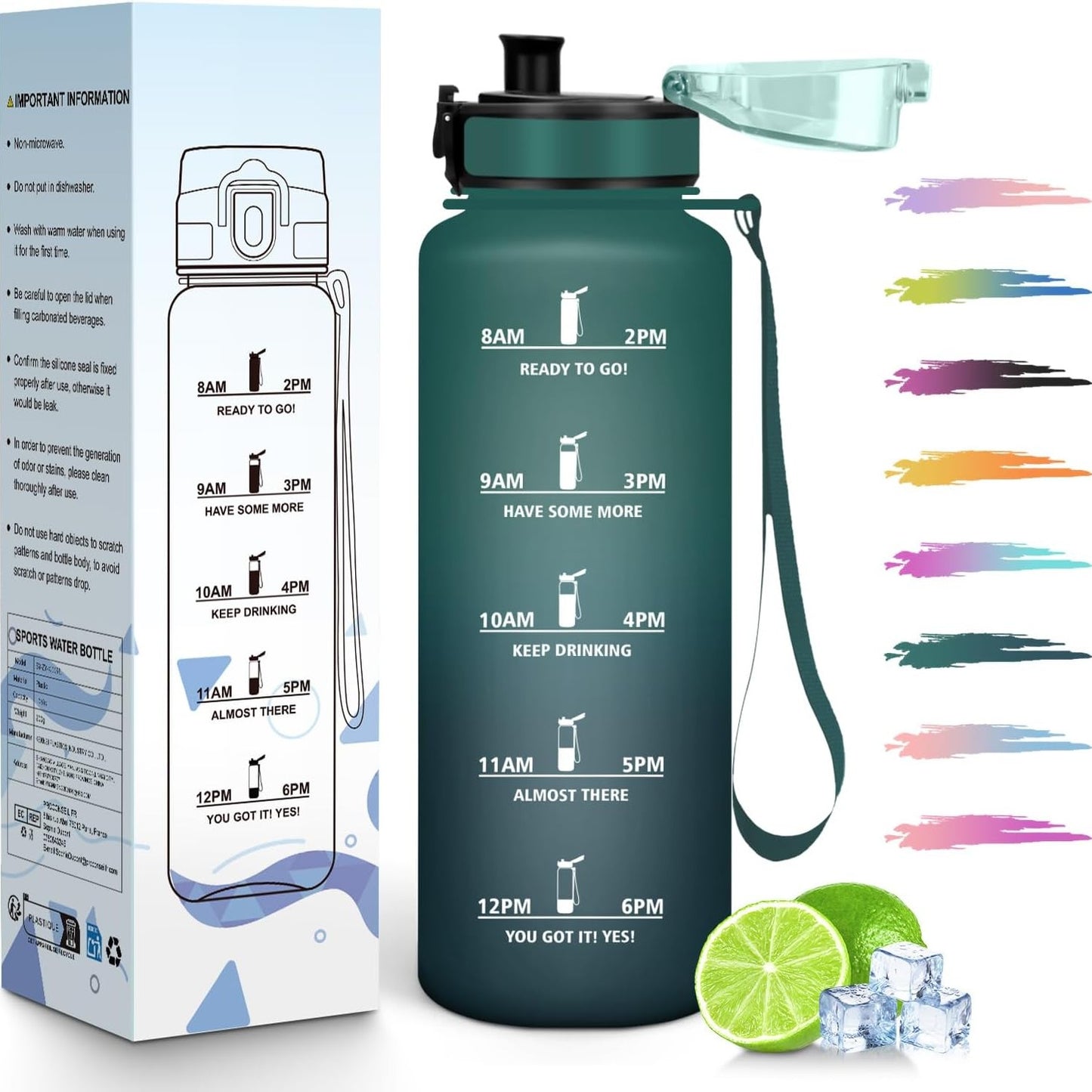 293629 - HoneyHolly Shishe Uji 1.5L, Motivuese dhe e papërshkueshme nga rrjedhjet, e ripërdorshme, Shënues kohe, graduacion për palestrën, punën, kampingun