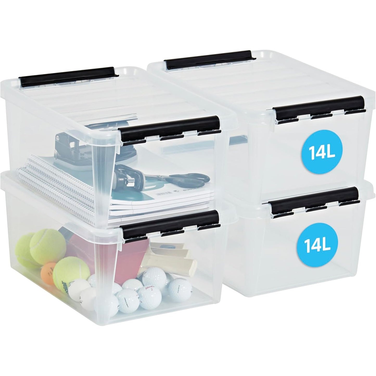 175402 - SMARTSTORE - Set 4 Kuti Plastike për Ruajtje, 14L me Kapak dhe Cepa të Përforcuar, 40x30x18cm, Të Përshtatshme për Ushqim.