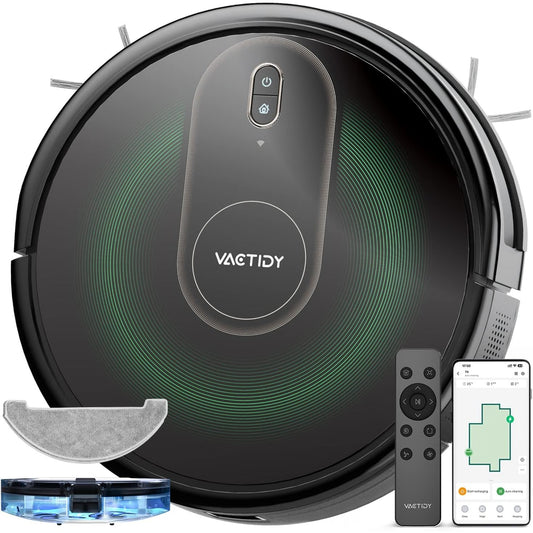 98011 - VACTIDY T8 Fshesë Robotike me Korrent dhe Mop, Thithje e Fortë 3500Pa, Nxitim Automatik i Qilimit, Lidhje me Siri/APP/Alexa/WiFi, Madhësi 7.35cm, Vetë-Karikohet, efektiv në Dysheme të Forta dhe Qilima