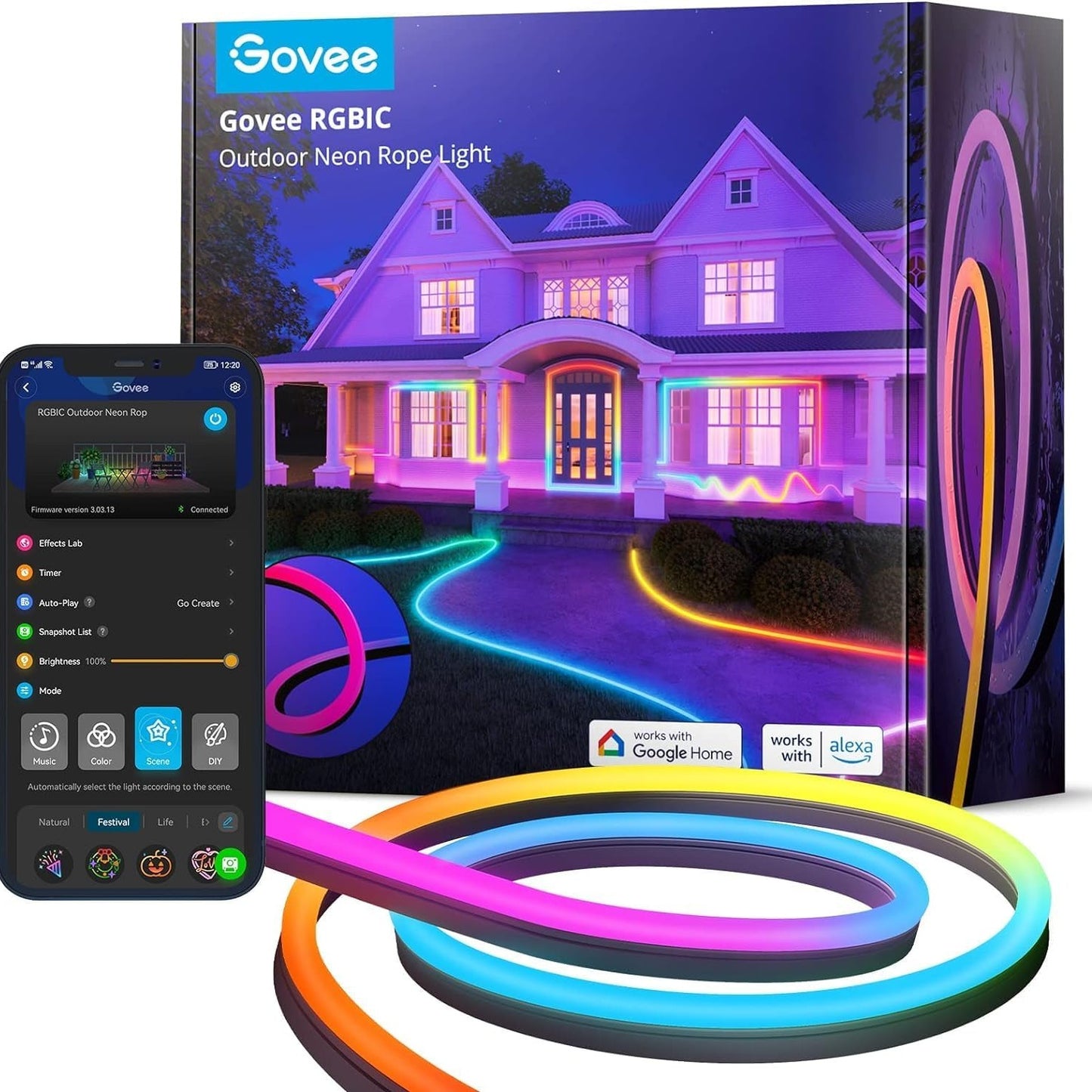 195063 - GOVEE Shirit LED për Jashtë 10m, RGBIC me mbi 64 Modalitete Skenash, Sinkronizim Muzike, Kompatibël me Alexa dhe Google Assistant, IP67 të Papërshkueshme nga Uji, për Dekorim Kopshti, Muri, Dyshemeje