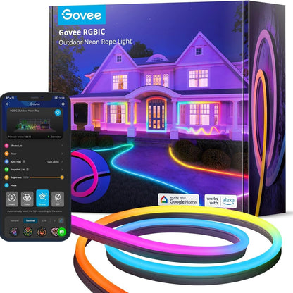 195063 - GOVEE Shirit LED për Jashtë 10m, RGBIC me mbi 64 Modalitete Skenash, Sinkronizim Muzike, Kompatibël me Alexa dhe Google Assistant, IP67 të Papërshkueshme nga Uji, për Dekorim Kopshti, Muri, Dyshemeje
