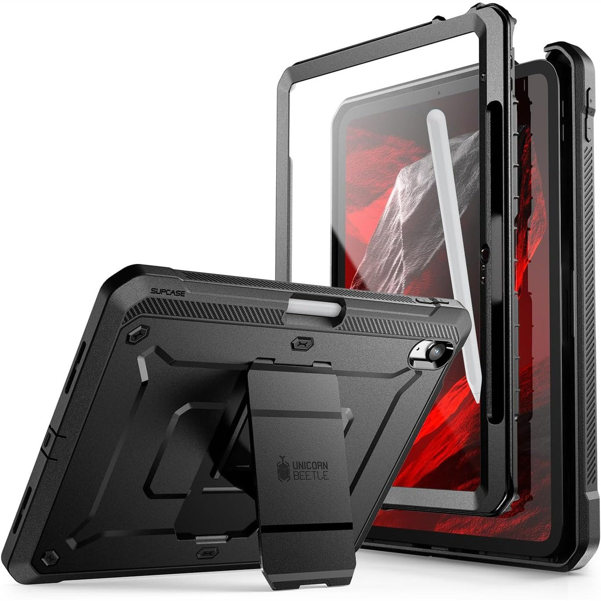 299521 - SUPCASE Mbështjellëse për iPad 11 inç (2025) / iPad 10.9 inç (2022) me mbrojtës ekrani, mbështetëse të palosshme dhe vend për laps, mbrojtje e gradës ushtarake, e zezë
