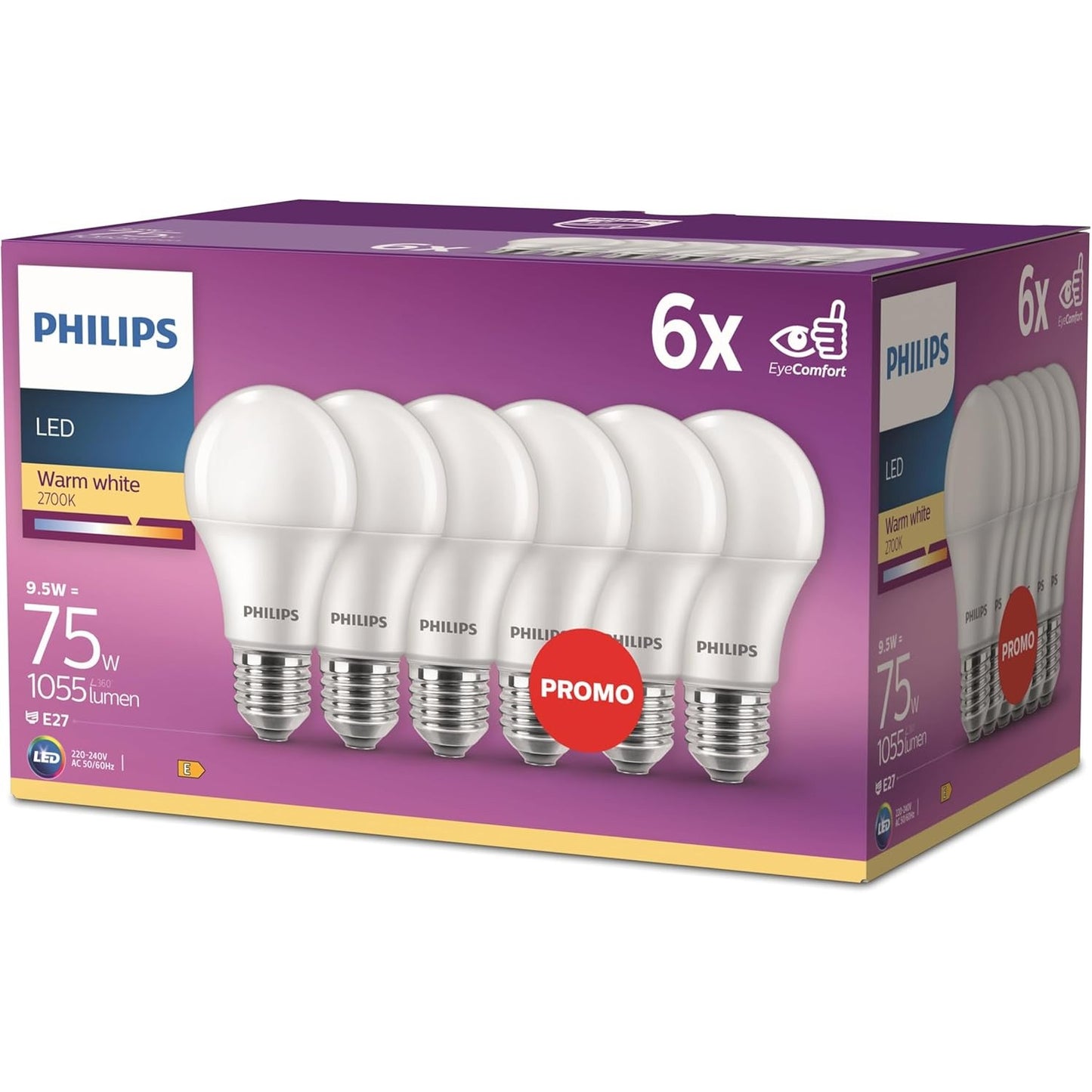 227197 - PHILIPS Llambat LED Classic E27, pako me 6 llamba (75 W), dritë të bardhë të ngrohtë