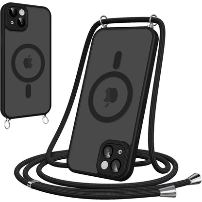 274222 - PNAKQIL Mbështjellëse magnetike për iPhone 15 me kordon, e pajtueshme me MagSafe, transparente, e zezë