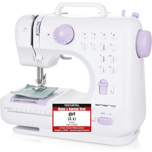 162300 - EMERIO Makinë Qepëse, Modeli SEW-121820, Mini Makinë Qepëse për Fëmijë dhe Fillestarë me 12 Modele Qepjeje, Pedal Këmbësh, Funksionon me Rrjet Elektrik dhe Bateri, për Përdorim në Shtëpi, Dritë LED, Qepje përpara dhe Prapa