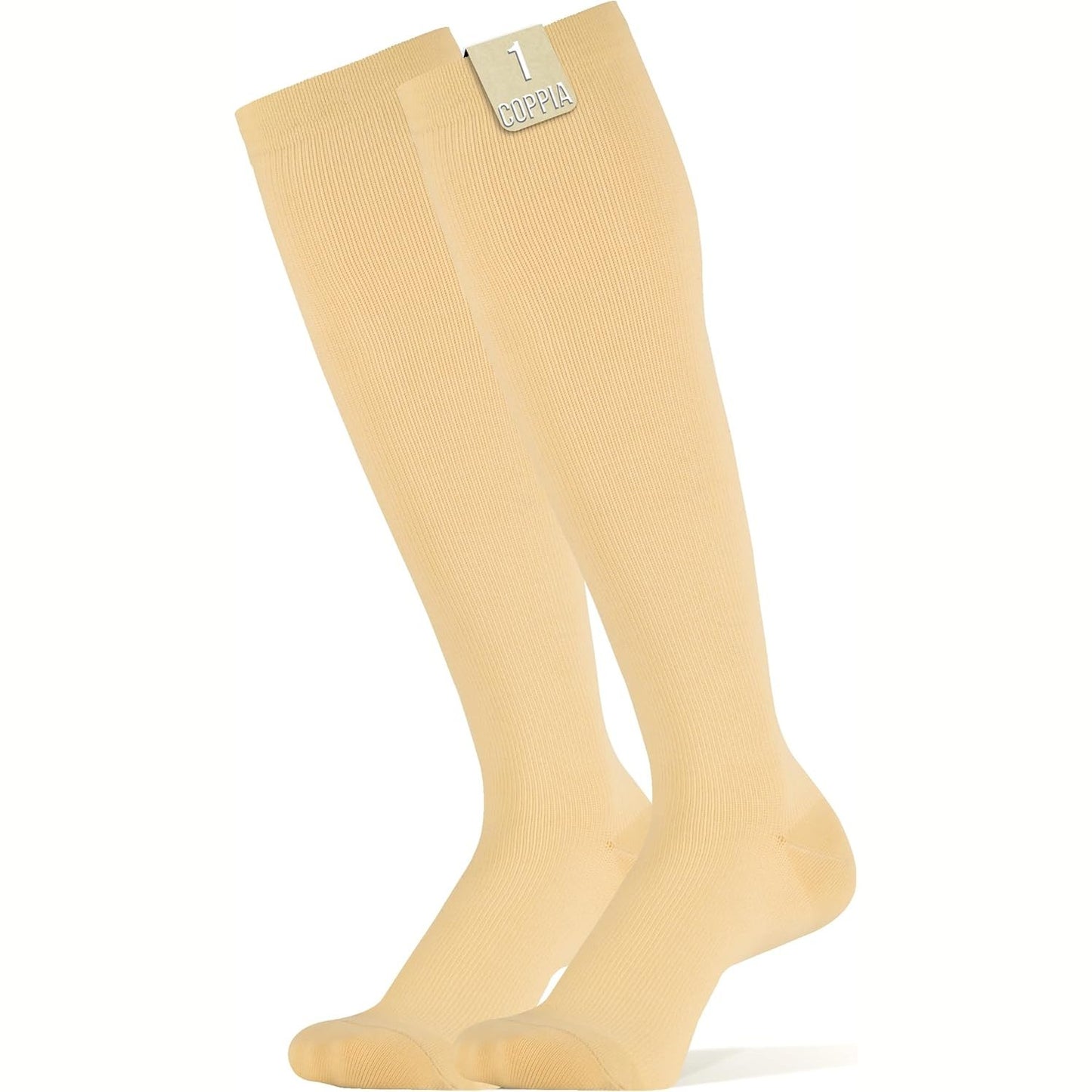 318377 - 360° | Çorape Kompresimi për Gra dhe Burra, 1 Palë Çorape Mbështetëse për Sport, Vrapim, Fluturim, Udhëtim, Çiklizëm, L/XL Bezhë me Qese Lavanderie