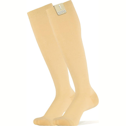 318377 - 360° | Çorape Kompresimi për Gra dhe Burra, 1 Palë Çorape Mbështetëse për Sport, Vrapim, Fluturim, Udhëtim, Çiklizëm, L/XL Bezhë me Qese Lavanderie