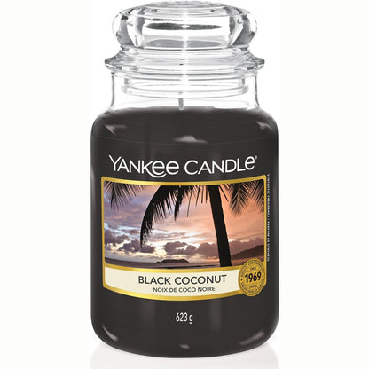 183923 - YANKEE CANDLE Qiri Aromatik në Gotë e Madhe, Kokos i Zi, Kohëzgjatje Djegieje Deri në 150 Orë, Dhurata Idealë për Gratë