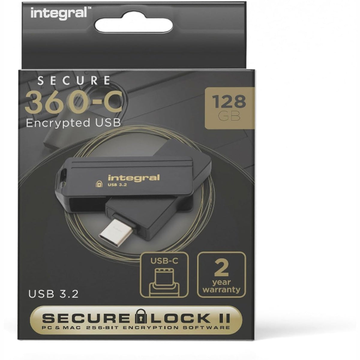 319743 - INTEGRAL Njësi USB e Sigurt 360-C 128GB e Enkriptuar, Lidhës USB-C, Enkriptim AES 256-Bit, Pajtueshme me Mac, MacBook, PC, Laptop