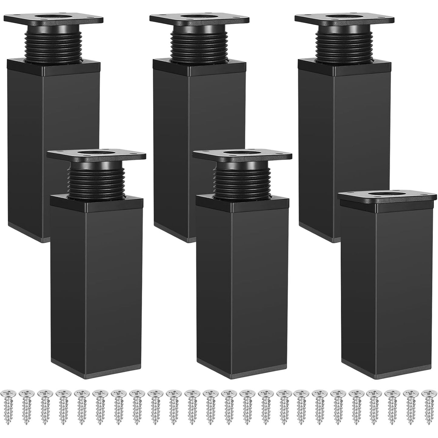 322701 - GAOMOEY 6 copë Këmbë të Rregullueshme për Mobilje, Këmbë Katrore për Dollap, Këmbë Tavoline, Aliazh Alumini, 40 x 100 mm (E Zezë)