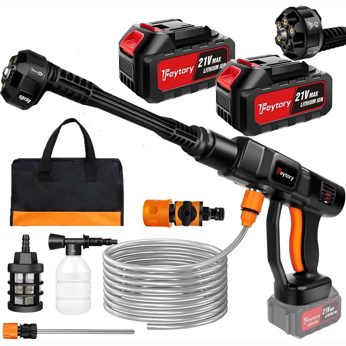 313177 - LAVATRICE Lavatrice me Presion pa Tel, Portative 21V 45 Bar/652 PSI me 2 Bateri 3.0Ah, Grykë e Rregullueshme 6-në-1, Pastrues Presioni 5m