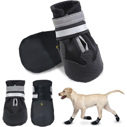 223678 - Këpucë Dricar për Qen, mbrojtëse putrash, pako me 4 këpucë të papërshkueshme nga uji, me rripa të rregullueshëm, çizme dimërore për qen të mesëm dhe të madh, ngjyrë e zezë, madhësia L