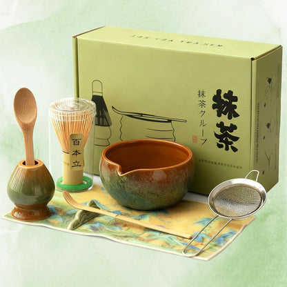 215064 - TOPDÃ‰CORÃ‰ Kit i plotë Matcha - Set tradicional Matcha prej bambuje me rrahëse dore Matcha (Chasen), lugë dhe mbështetëse