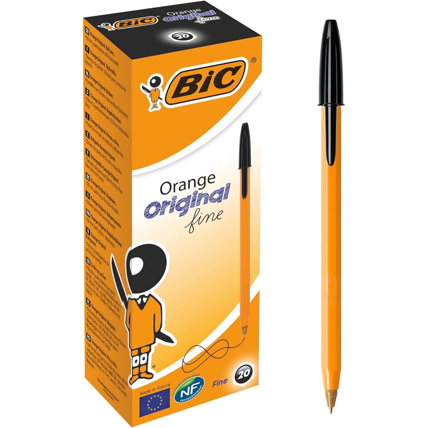 274494 - BIC Stilolaps i hollë portokalli, 18 stilolapsa të zinj, gjerësi vije 0.35 mm, i imët
