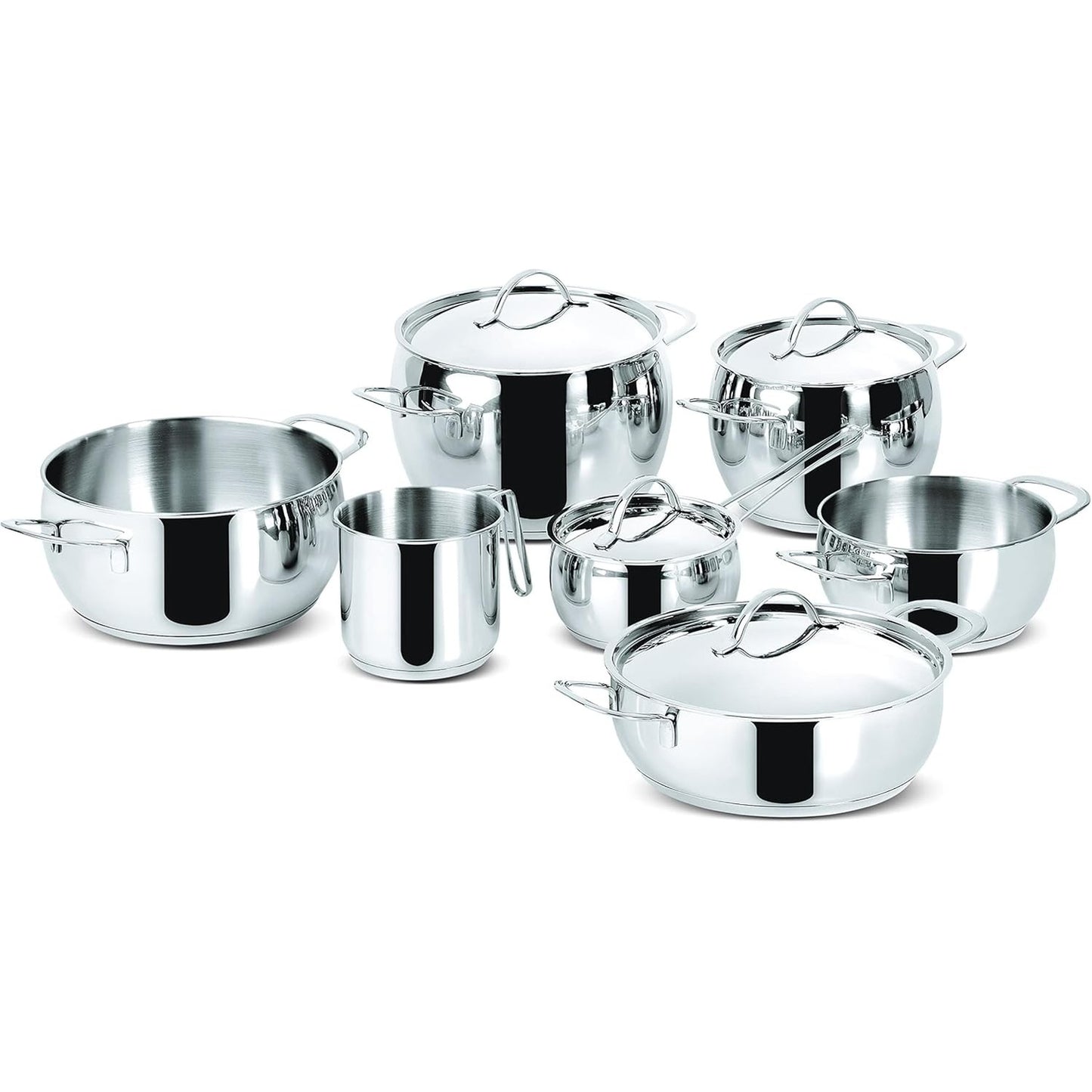 255050 - LAGOSTINA Set enësh gatimi Euforia me 11 pjesë, çelik inox 18/10, bazë Lagoseal Plus, përfshin 5 tenxhere, 1 tenxhere, 1 enë qumështi dhe 4 kapakë, për përdorim në induksion, gaz dhe furrë