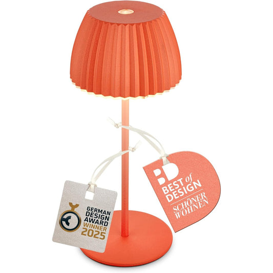 184218 - BRILONER - Llambë LED pa Tel Riffle Mini IP44 me Dritë të Kuqe, Rregullues Prekjeje, Bateri e Zëvendësueshme, Llambë Komodine, 8.5x20cm, Portokalli