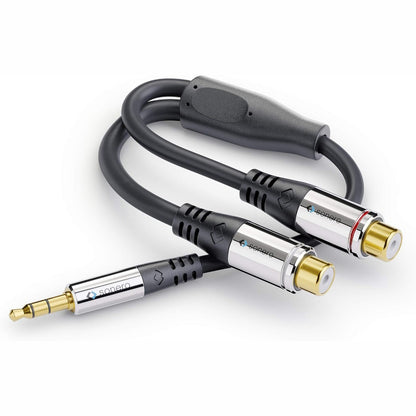 267316 - SONERO Adaptues audio Premium, 0.20m, spinë jack 3.5 mm në prizë 2x RCA, e zezë S-ACA003
