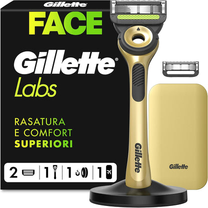 336297 - GILLETTELABS Briskë e drejtë Champion Gold Edition, 1 dorezë, përfshin një bazë magnetike dhe një kuti udhëtimi