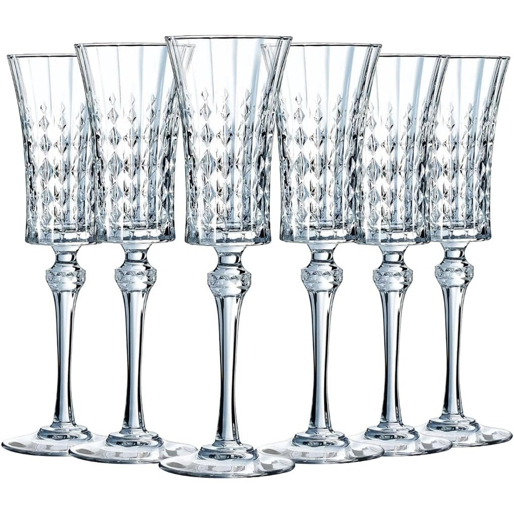 226176 - CRISTAL D'ARQUES Paris - Koleksioni Lady Diamond - 6 flauta 15 cl - Shkëlqim, Transparencë dhe Rezistencë e Lartë - Prodhuar në Francë - Paketim i përforcuar.