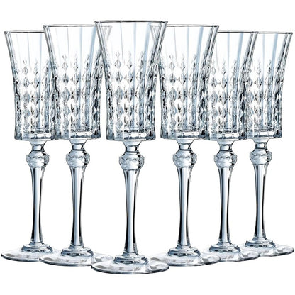 226176 - CRISTAL D'ARQUES Paris - Koleksioni Lady Diamond - 6 flauta 15 cl - Shkëlqim, Transparencë dhe Rezistencë e Lartë - Prodhuar në Francë - Paketim i përforcuar.