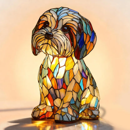230114 - Llambë Qeni Vibbang, Schnauzer me xham të ngjyrosur, dritë nate artistike, prizë për tavolinë komodine