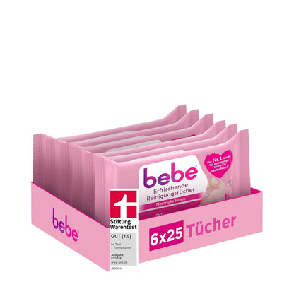 298511 - PECETA PASTRUSE BEBE Refreshing, 6 x 25 copë, për heqjen e makijazhit me ujë trëndafili dhe teknologji micelare për lëkurë normale