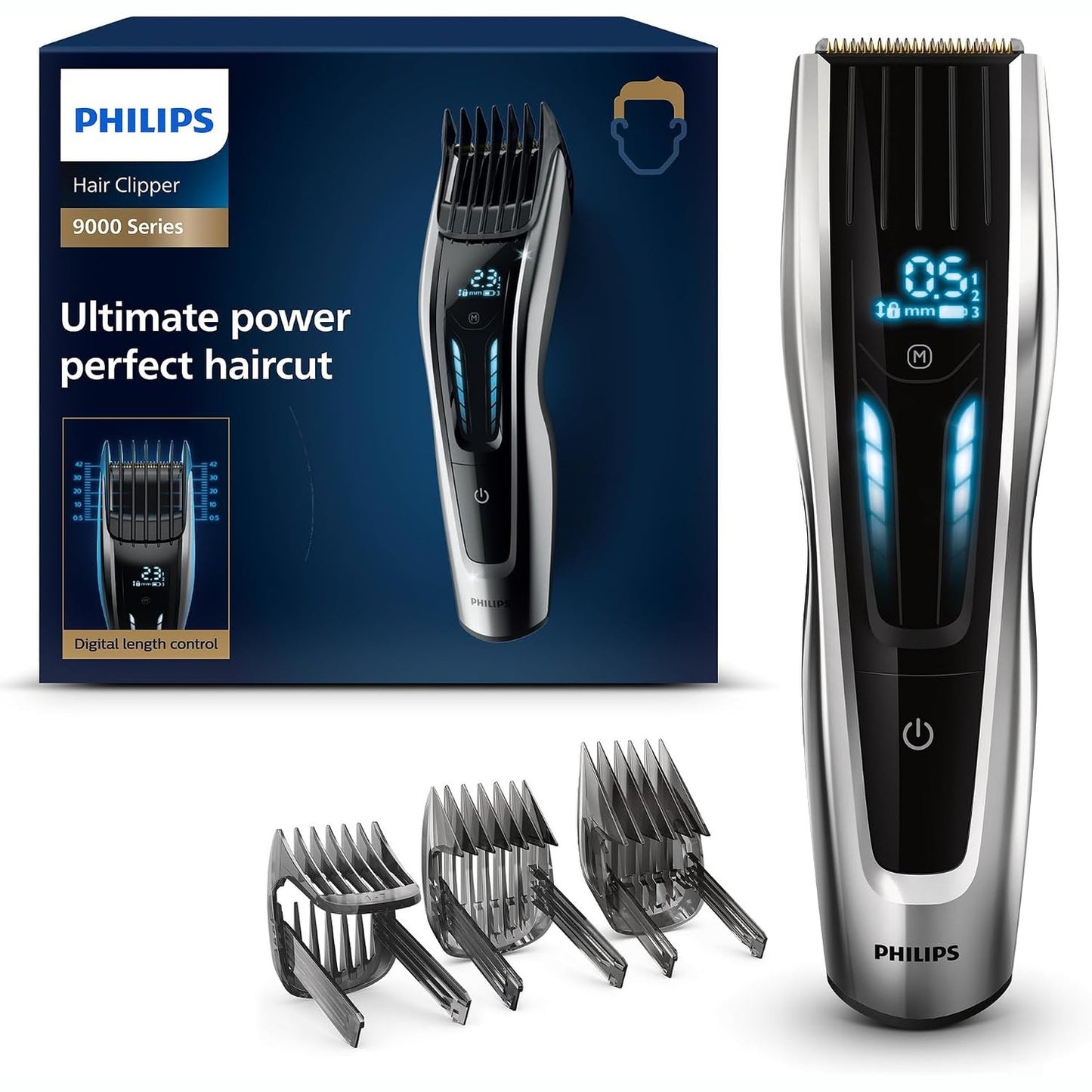 271096 - PHILIPS Makinë prerëse flokësh HC9450/15 Seria 9000, krehër të motorizuar, tehe titaniumi, 400 cilësime gjatësie, precizion 0.1 mm, kohë funksionimi 120 minuta