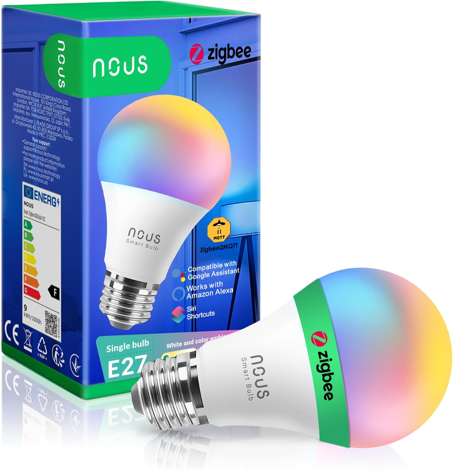 262663 - NOUS P3Z, llampa Smart ZigBee RGB E27, e pajtueshme me Alexa, 2700-6500K, 16 milion ngjyra