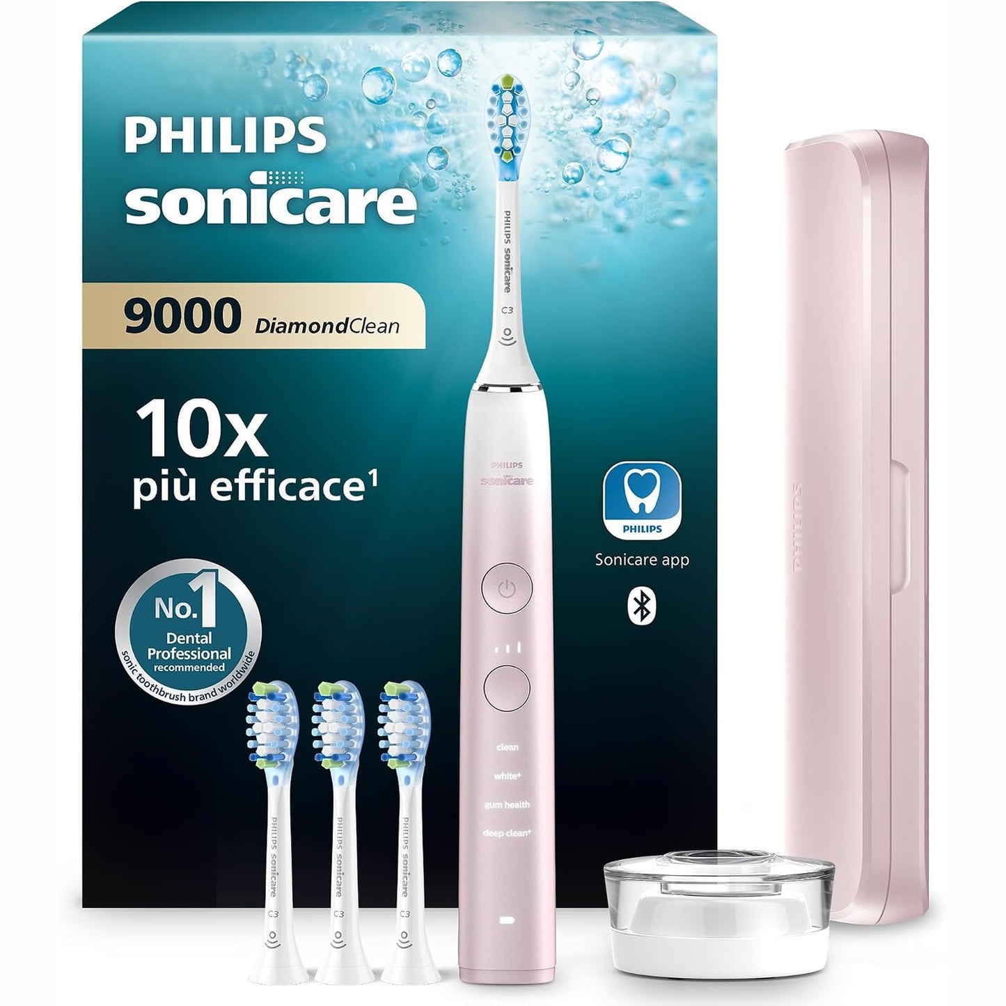 315085 - urçë dhëmbësh elektrike Sonicare DiamondClean 9000, edicion special, 4 koka furçe C3 Premium Plaque Defense, rozë (modeli HX9911/79)