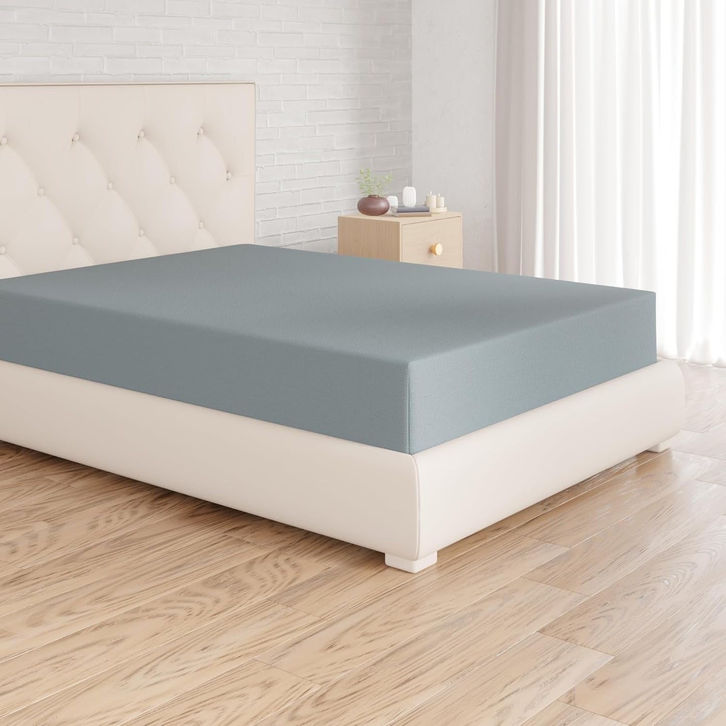 219395 - AMAZON BASICS Çarçaf i montuar, 160 x 200 x 30 cm, Mikrofibër Poliester për Dyshekë deri në 30 cm të Trashë, Blu Spa