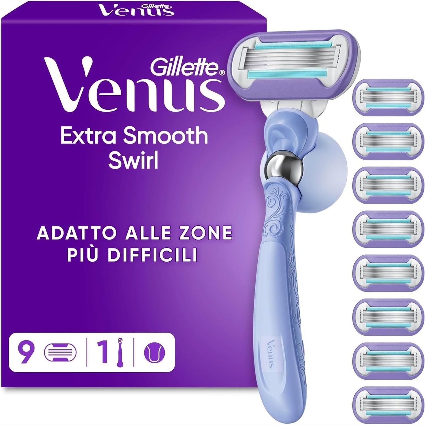 321125 - GILLETTE Briskë Venus Extra Smooth Swirl për Femra me 9 Tehe Mbushëse, Dorezë të Ripërdorshme me Top Fleksibël